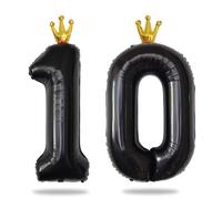Yiran 40inch Black Foil Balloon Number 10 with Gold Crown, Large Number Balloons, Helium 10 Balloon Numbers, Black 10th Birthday Decorations for Girls Boys Kids/Anniversary Party Decorations