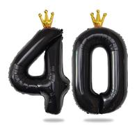 Yiran 40inch Black Foil Balloon Numbers 40 with Gold Crown, Large Number Balloons, Helium 40 Balloon Numbers, Black 40th Birthday Decorations for Men Women/Anniversary Party Decorations
