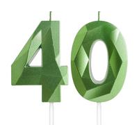 Yiran 40th Birthday Candles, Green Number 40 Candle for Cake, Happy Birthday Candles, Green Cake Topper Decorations for Birthday Party Baby Shower Wedding Anniversary