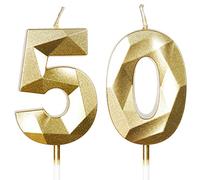 Yiran 50th Birthday Candles, Gold Number 50 Happy Birthday Candles, Cake Topper Decorations for Birthday Party, Wedding Anniversary Celebration Supply