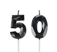 Yiran 50th Birthday Candles, Number 50 Candle, Black Candle for Cake, Happy Cake Candles Topper Decorations Party Wedding Anniversary Celebration Supply