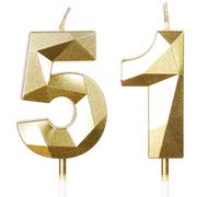 Yiran 51st Birthday Candles, Gold Number 51 Happy Birthday Candles, Cake Topper Decorations for Birthday Party, Wedding Anniversary Celebration Supply