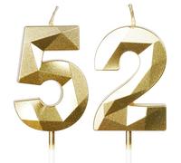 Yiran 52nd Birthday Candles, Gold Number 52 Happy Birthday Candles, Cake Topper Decorations for Birthday Party, Wedding Anniversary Celebration Supply