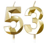 Yiran 53rd Birthday Candles, Gold Number 53 Happy Birthday Candles, Cake Topper Decorations for Birthday Party, Wedding Anniversary Celebration Supply