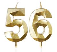 Yiran 56th Birthday Candles, Gold Number 56 Happy Birthday Candles, Cake Topper Decorations for Birthday Party, Wedding Anniversary Celebration Supply