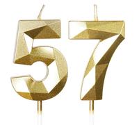Yiran 57th Birthday Candles, Gold Number 57 Happy Birthday Candles, Cake Topper Decorations for Birthday Party, Wedding Anniversary Celebration Supply