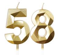Yiran 58th Birthday Candles, Gold Number 58 Happy Birthday Candles, Cake Topper Decorations for Birthday Party, Wedding Anniversary Celebration Supply
