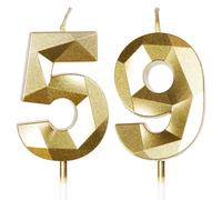 Yiran 59th Birthday Candles, Gold Number 59 Happy Birthday Candles, Cake Topper Decorations for Birthday Party, Wedding Anniversary Celebration Supply