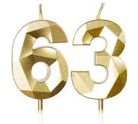 Yiran 63rd Birthday Candles, Gold Number 63 Happy Birthday Candles, Cake Topper Decorations for Birthday Party, Wedding Anniversary Celebration Supply
