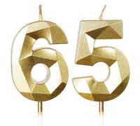 Yiran 65th Birthday Candles, Gold Number 65 Happy Birthday Candles, Cake Topper Decorations for Birthday Party, Wedding Anniversary Celebration Supply