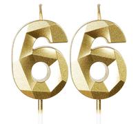 Yiran 66th Birthday Candles, Gold Number 66 Happy Birthday Candles, Cake Topper Decorations for Birthday Party, Wedding Anniversary Celebration Supply