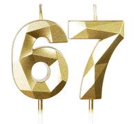 Yiran 67th Birthday Candles, Gold Number 67 Happy Birthday Candles, Cake Topper Decorations for Birthday Party, Wedding Anniversary Celebration Supply