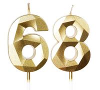 Yiran 68th Birthday Candles, Gold Number 68 Happy Birthday Candles, Cake Topper Decorations for Birthday Party, Wedding Anniversary Celebration Supply
