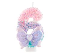 Yiran 6th Birthday Candle for Girls, Princess Glitter Number 6 Candle with Butterfly Decor, Purple Pink Blue Gradient Sequins Butterfly Candle Cake Topper Party for Girls Birthday Decorations