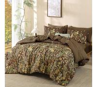 Yiran 7 Piece Brown Fall Comforter Set King Size, Floral Flowers Comforter Bedding Set, Bed in a Bag King, Soft Microfiber Complete Bedding Set with Sheets for All Season