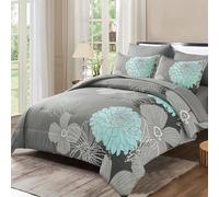 Yiran 7 Pieces Bed in a Bag Floral Comforter Set Green Flowers Bedding Set Soft Microfiber King Boho Comforter Sets with 1 Comforter 1 Flat Sheet 1 Fitted Sheet 2 Pillowshams and 2 Pillowcases
