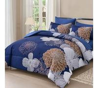 Yiran 7 Pieces Floral Comforter Bedding Sets Bed in a Bag Navy Brown Soft Microfiber Comforter Set with Comforter, Sheets, Pillowcases & Shams King Size 104"×90"
