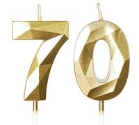Yiran 70th Birthday Candles, Gold Number 70 Happy Birthday Candles, Cake Topper Decorations for Birthday Party, Wedding Anniversary Celebration Supply
