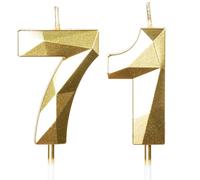 Yiran 71st Birthday Candles, Gold Number 71 Happy Birthday Candles, Cake Topper Decorations for Birthday Party, Wedding Anniversary Celebration Supply