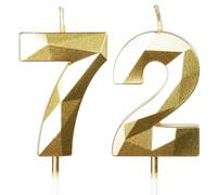 Yiran 72nd Birthday Candles, Gold Number 72 Happy Birthday Candles, Cake Topper Decorations for Birthday Party, Wedding Anniversary Celebration Supply