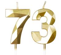 Yiran 73rd Birthday Candles, Gold Number 73 Happy Birthday Candles, Cake Topper Decorations for Birthday Party, Wedding Anniversary Celebration Supply