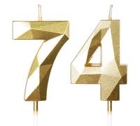 Yiran 74th Birthday Candles, Gold Number 74 Happy Birthday Candles, Cake Topper Decorations for Birthday Party, Wedding Anniversary Celebration Supply