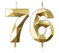 Yiran 76th Birthday Candles, Gold Number 76 Happy Birthday Candles, Cake Topper Decorations for Birthday Party, Wedding Anniversary Celebration Supply