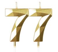 Yiran 77th Birthday Candles, Gold Number 77 Happy Birthday Candles, Cake Topper Decorations for Birthday Party, Wedding Anniversary Celebration Supply