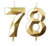 Yiran 78th Birthday Candles, Gold Number 78 Happy Birthday Candles, Cake Topper Decorations for Birthday Party, Wedding Anniversary Celebration Supply