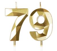 Yiran 79th Birthday Candles, Gold Number 79 Happy Birthday Candles, Cake Topper Decorations for Birthday Party, Wedding Anniversary Celebration Supply