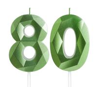 Yiran 80th Birthday Candles, Green Number 80 Candle for Cake, Happy Birthday Candles, Green Cake Topper Decorations for Birthday Party Baby Shower Wedding Anniversary