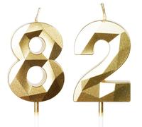 Yiran 82nd Birthday Candles, Gold Number 82 Happy Birthday Candles, Cake Topper Decorations for Birthday Party, Wedding Anniversary Celebration Supply