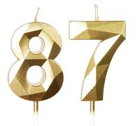 Yiran 87th Birthday Candles, Gold Number 87 Happy Birthday Candles, Cake Topper Decorations for Birthday Party, Wedding Anniversary Celebration Supply
