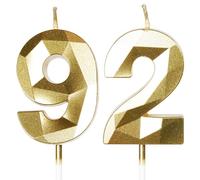Yiran 92nd Birthday Candles, Gold Number 92 Happy Birthday Candles, Cake Topper Decorations for Birthday Party, Wedding Anniversary Celebration Supply