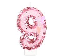 Yiran 9th Butterfly Birthday Candles, Number 9 Pink Candle, Candle for Cake, Happy Handmade Sequin Shining Numeral Candles Cake Topper Decor Girls Party Wedding (HDLZ-FS-9)