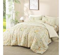 Yiran Beige Comforter Set Queen Size, 7 Piece Floral Botanical Comforter Bedding Set, Flowers Bed in a Bag Queen, Soft Microfiber Complete Bedding Set with Sheets for All Season