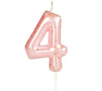 Yiran Birthday Number 4th Letter Candle, Pink Gold Happy Birthday Candles 4 Age for Cake Topper Birthday Candles Decoration for Baby Girls Birthday Parties Wedding Anniversary (Pink Gold 4)