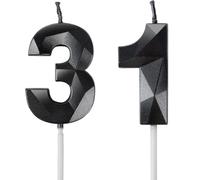 Yiran Black 31st Birthday Candles, Black Number 31 Happy Birthday Candles, Cake Topper Decorations for Birthday Party, Wedding Anniversary Celebration Supply
