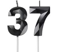 Yiran Black 37th Birthday Candles, Black Number 37 Happy Birthday Candles, Cake Topper Decorations for Birthday Party, Wedding Anniversary Celebration Supply
