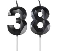 Yiran Black 38th Birthday Candles, Black Number 38 Happy Birthday Candles, Cake Topper Decorations for Birthday Party, Wedding Anniversary Celebration Supply