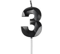 Yiran Black 3rd Birthday Candles, Black Number 3 Happy Birthday Candles, Cake Topper Decorations for Birthday Party, Wedding Anniversary Celebration Supply