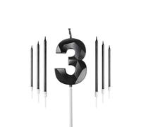 Yiran Black 3rd Birthday Candles Set, Number 3 Candle with Black Gold Long Candles, Birthday Candles for Cake, Birthday Candle, Cake Candles Cake Topper decor for Birthday Party Wedding Anniversary