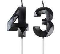 Yiran Black 43rd Birthday Candles, Black Number 43 Happy Birthday Candles, Cake Topper Decorations for Birthday Party, Wedding Anniversary Celebration Supply