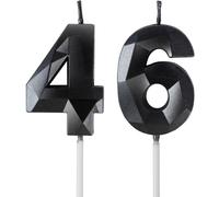 Yiran Black 46th Birthday Candles, Black Number 46 Happy Birthday Candles, Cake Topper Decorations for Birthday Party, Wedding Anniversary Celebration Supply