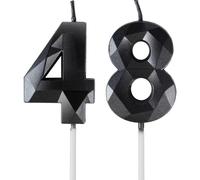 Yiran Black 48th Birthday Candles, Black Number 48 Happy Birthday Candles, Cake Topper Decorations for Birthday Party, Wedding Anniversary Celebration Supply