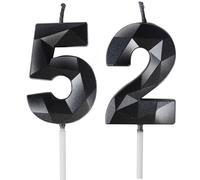 Yiran Black 52nd Birthday Candles, Black Number 52 Happy Birthday Candles, Cake Topper Decorations for Birthday Party, Wedding Anniversary Celebration Supply