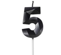 Yiran Black 5th Birthday Candles, Black Number 5 Happy Birthday Candles, Cake Topper Decorations for Birthday Party, Wedding Anniversary Celebration Supply