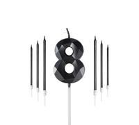 Yiran Black 8th Birthday Candles Set, Number 8 Candle with Gold Long Candles, for Cake, Candle, Cake Topper Decorations Party Wedding Anniversary