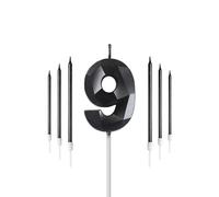 Yiran Black 9th Birthday Candles Set, Number 9 Candle with Gold Long Candles, for Cake, Candle, Cake Topper Decorations Party Wedding Anniversary