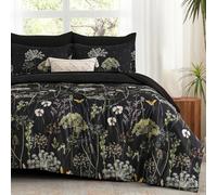 Yiran Black California King Comforter Set, 7 Piece Dandelion Botanical Comforter Bedding Set, Spring Bed in a Bag, Soft Microfiber Complete Bedding Set with Sheets for All Season